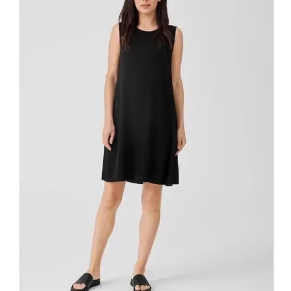 Eileen Fisher 100% Silk Black Dress Size Large